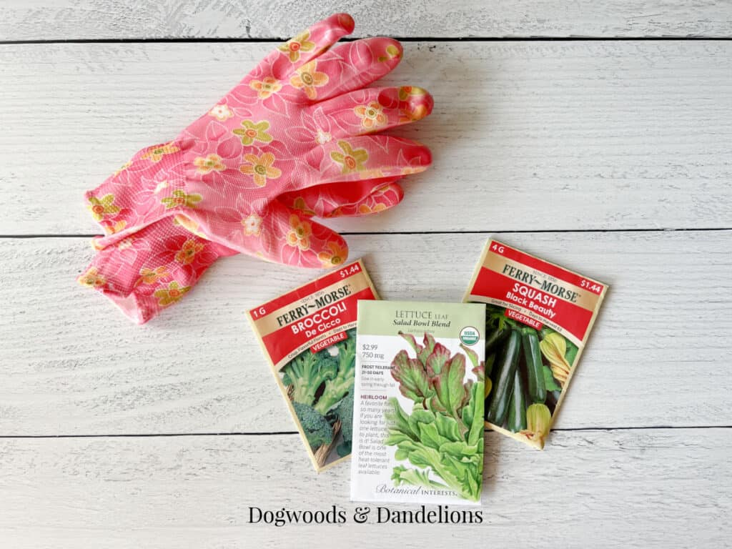 garden gloves and seed packets